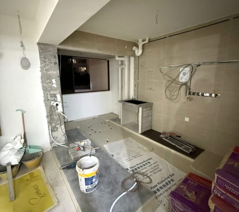 Kitchen renovation with new electrical wiring points for appliances in a Singapore home