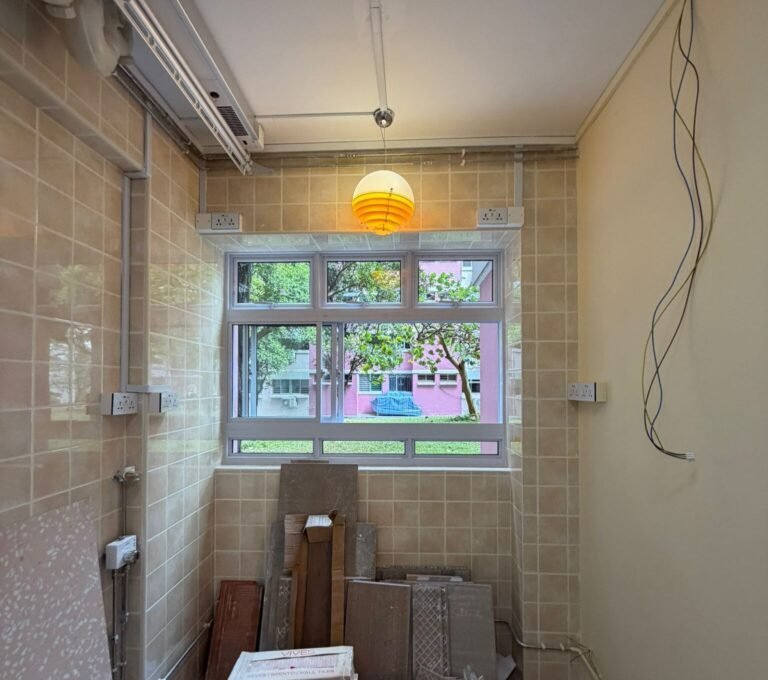 Bathroom with pendant light installed and wiring for exhaust fan in a Singapore home