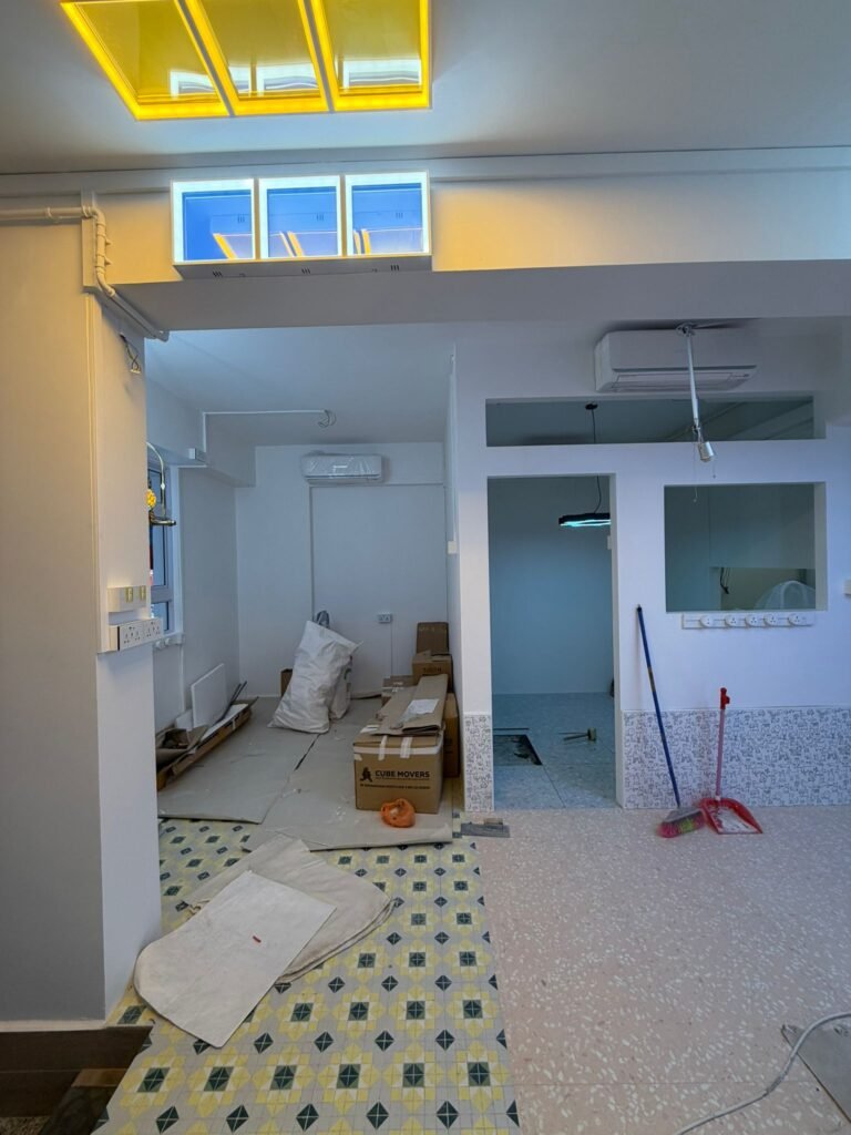 Renovated room with new lighting and air-con power point installed in Singapore