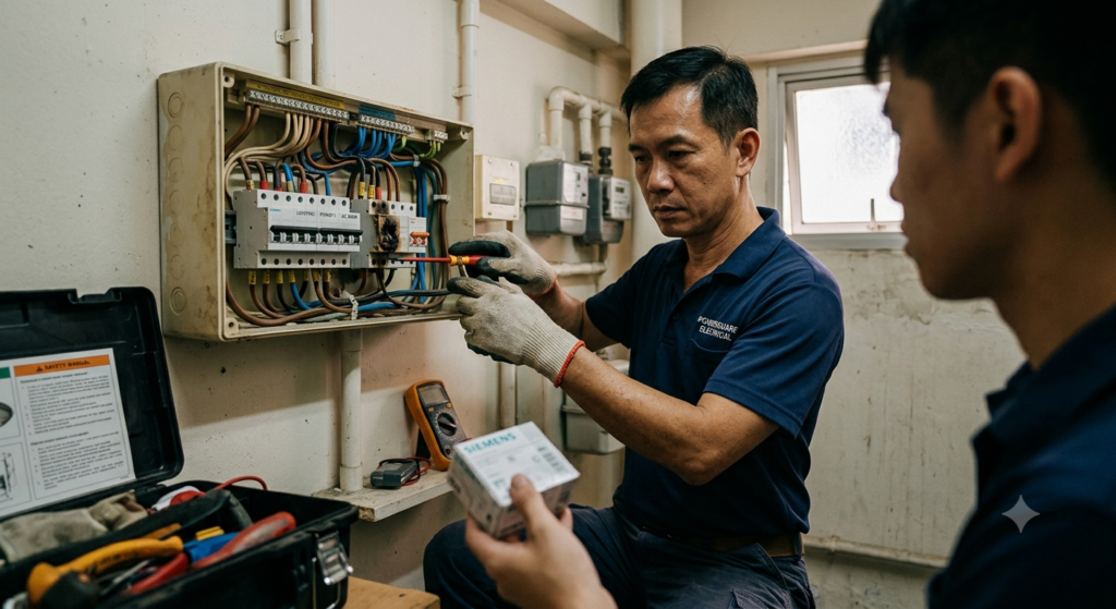 Residential electrical rewiring project for HDB flat in Singapore