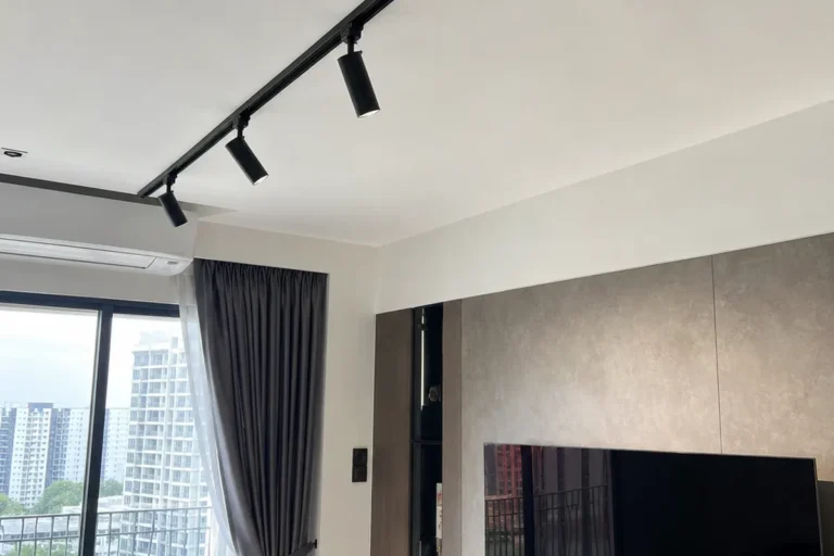 Track light rail with LED spotlights installed in a Singapore home