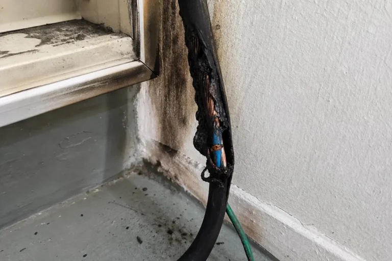 Burnt, damaged cable found during electrical fault finding